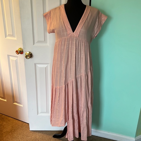 Zara Dresses & Skirts - TRF Zara Tiered Dress W/ Metallic Thread, Medium, Peach & Gold